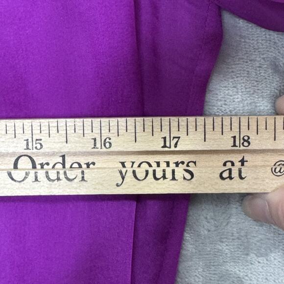 DKNY Blouse Womens Size 12 Purple 100% Silk Sheer Pleated Button Front Top - Picture 13 of 15